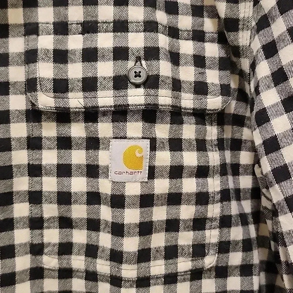 Carhartt Loose Fit Plaid Black White Flannel Size Medium - Picture 3 of 7